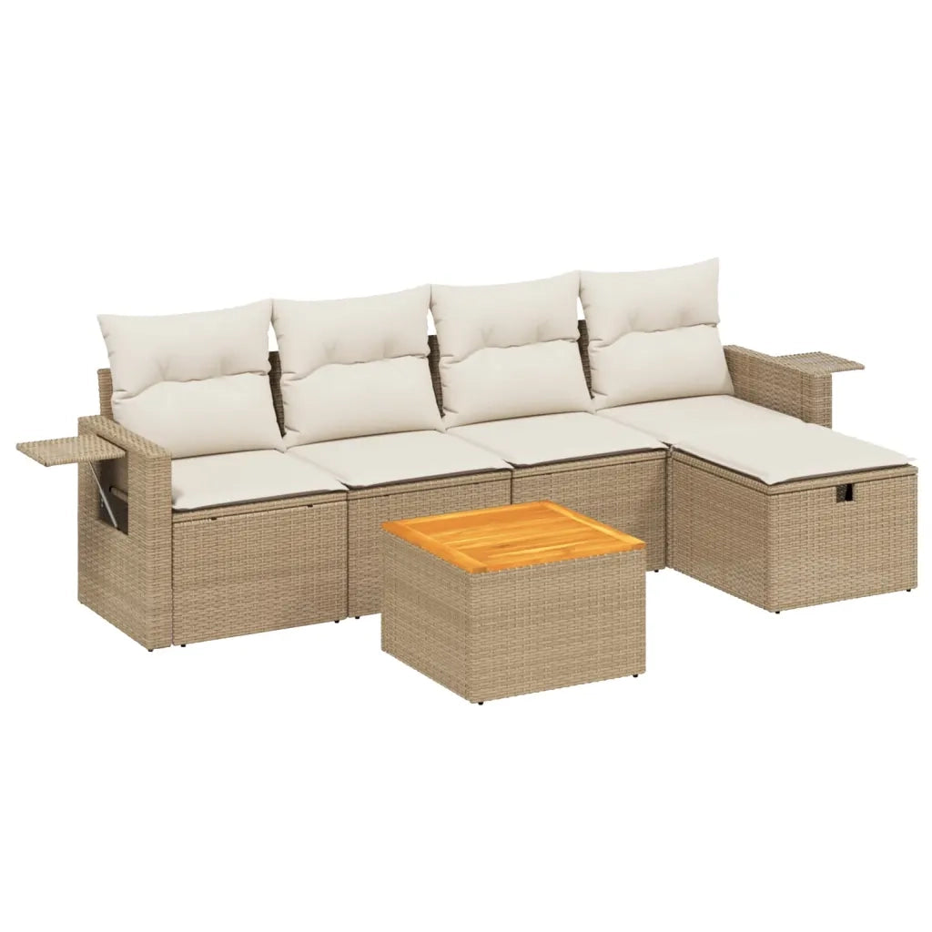 Set Divano da Giardino 6 pz con Cuscini Beige in Polyrattan 3264943