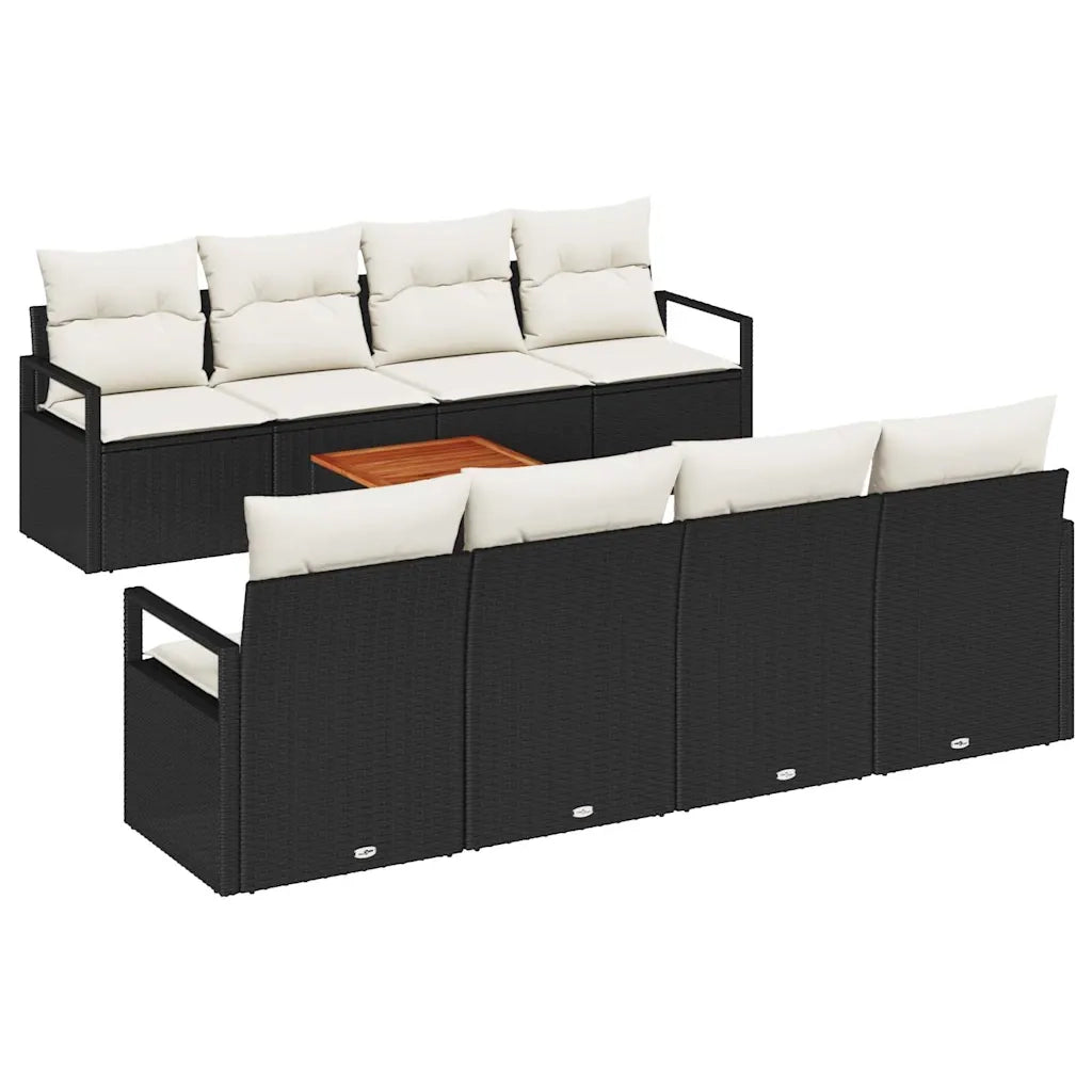 Set Divano da Giardino con cuscino 9 pcs Nero polyrattan