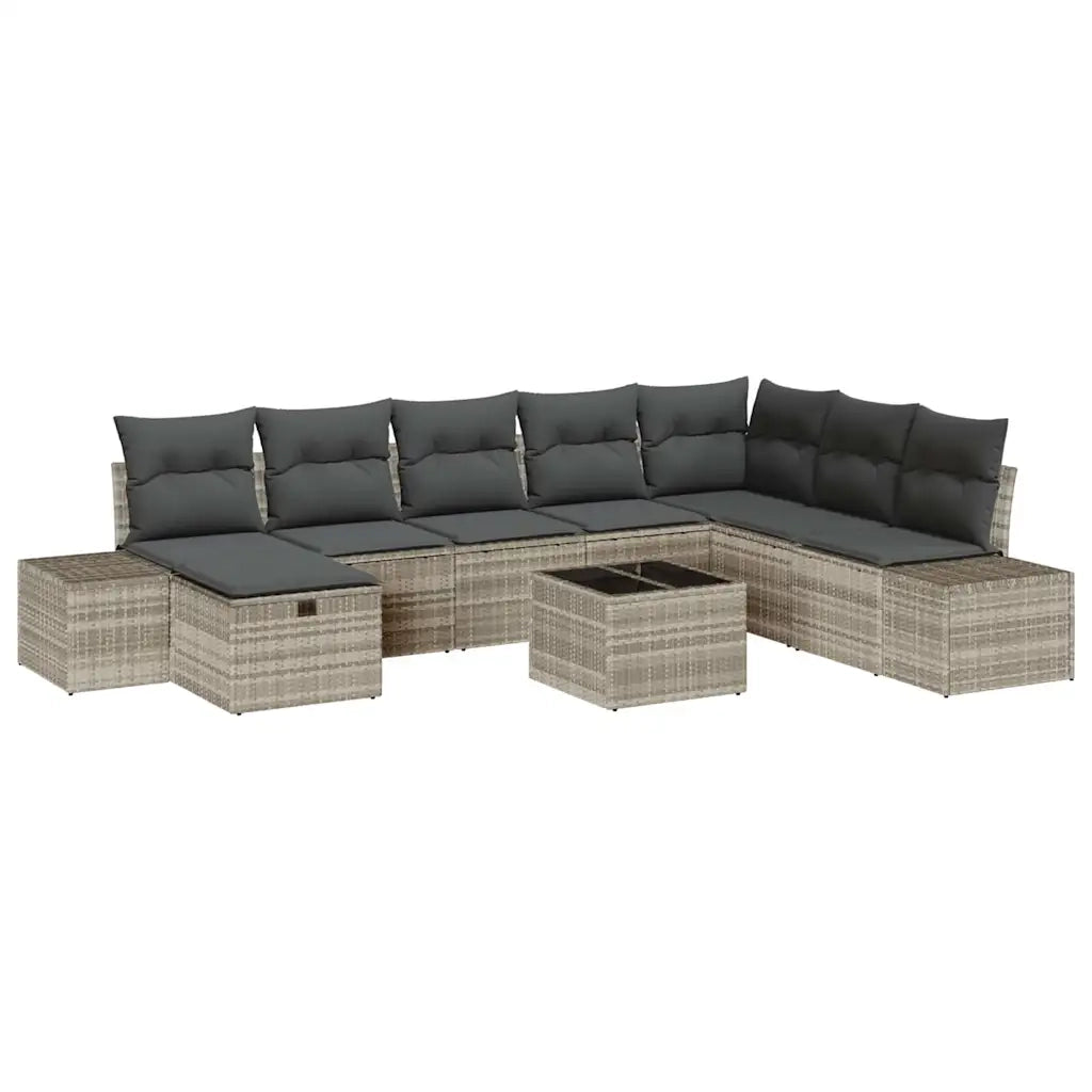Set Divano da Giardino 9 pcs Grigio chiaro Poly Rattan 3360773