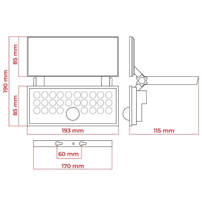 Lampada solare LED 8W con sensore movimento nera IP65 DPM