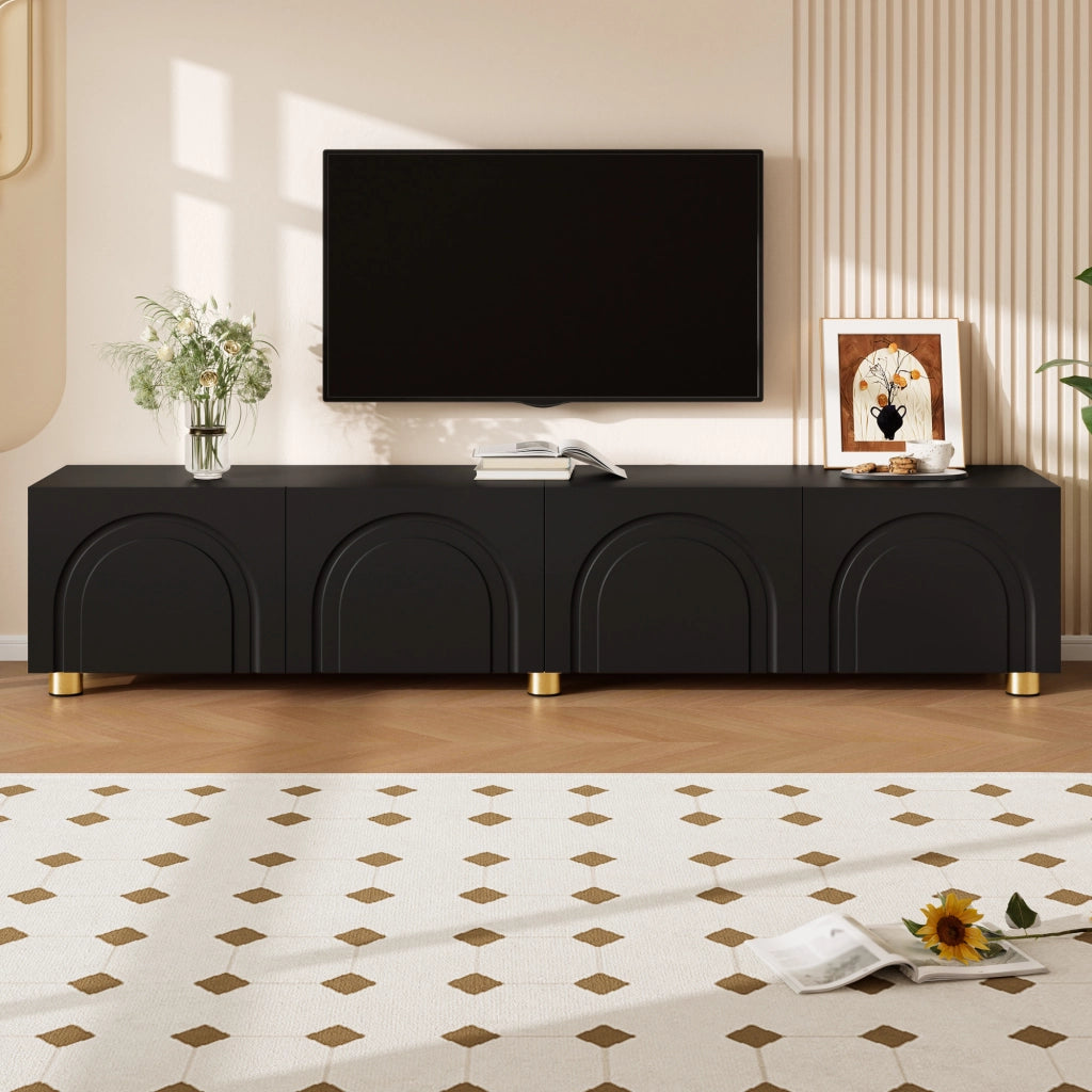Cassettiera TV nera in MDF e truciolare lunghezza 180 cm