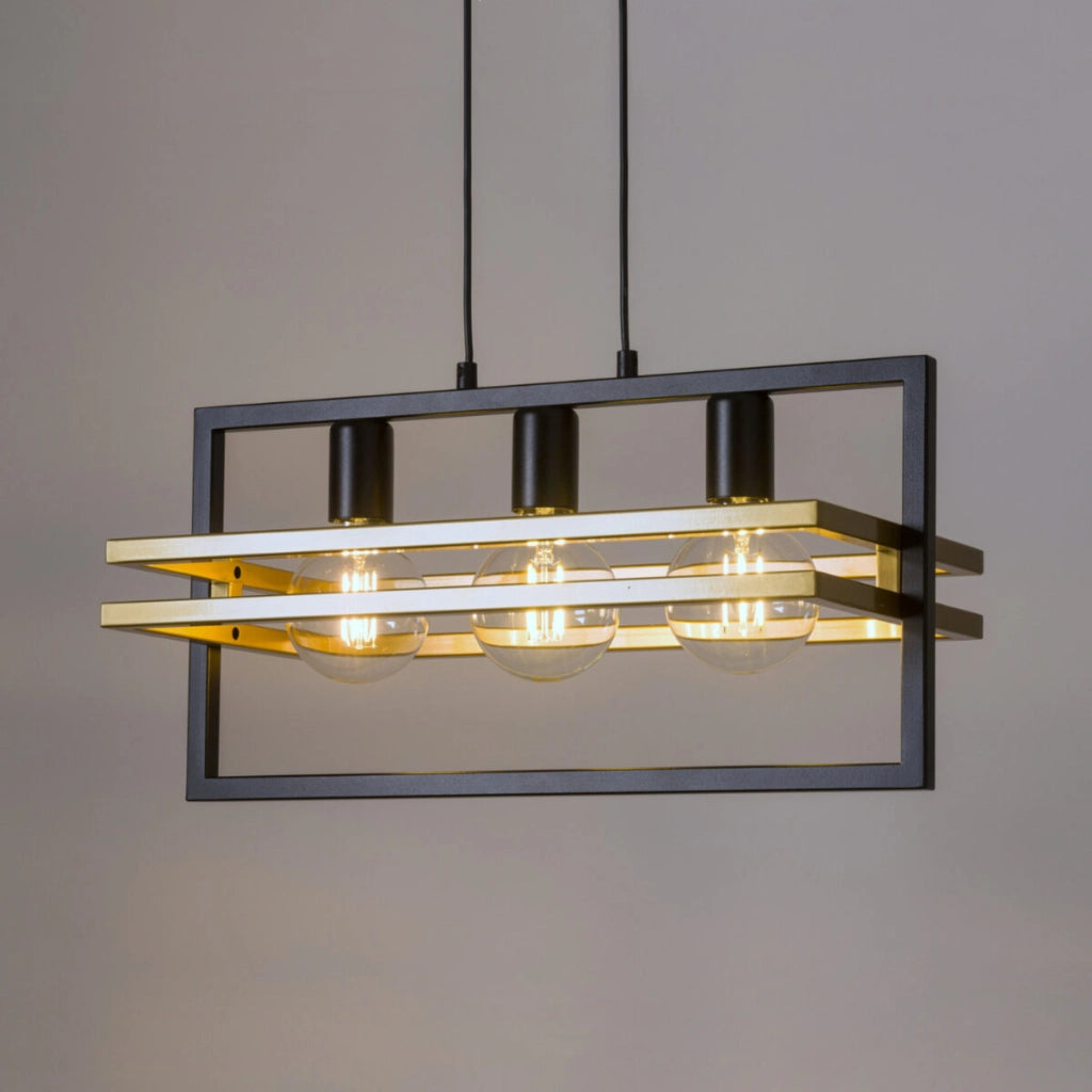 Lampada a sospensione industriale Merci 3xE27 nero oro