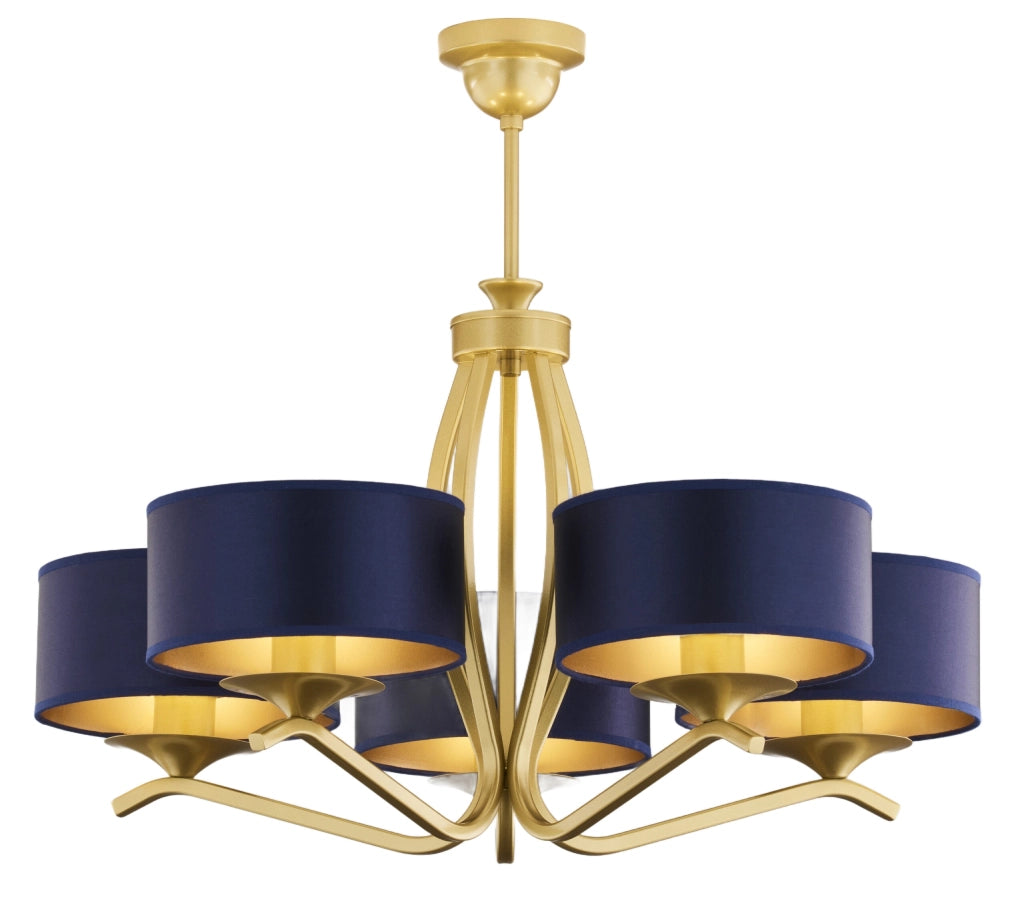Lampadario classico oro 5 luci paralumi blu E27 Jupiter