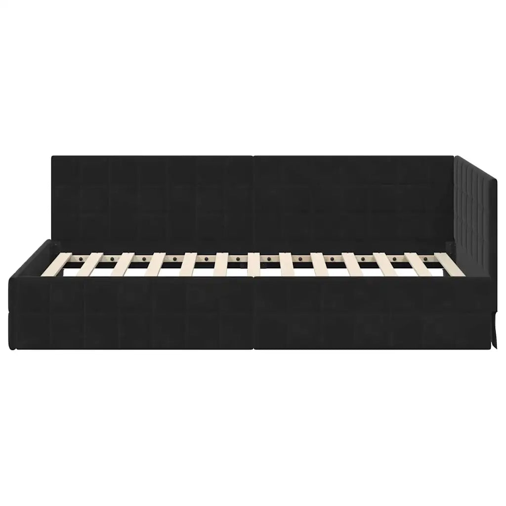 Cornice del letto ad angolo Nero 100 cm x 200 cm Velluto