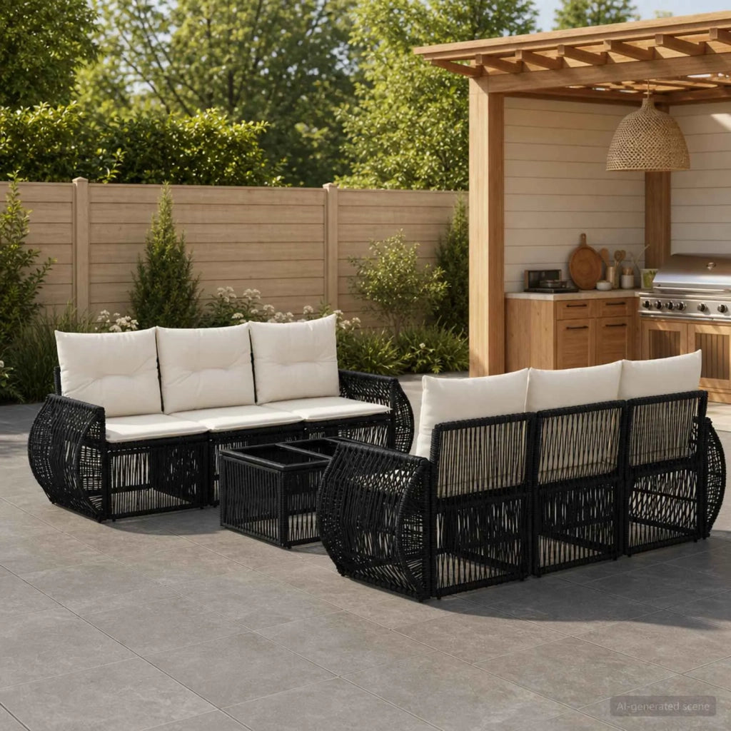 Set Divano da Giardino 7 pz Nero polyrattan 3435349