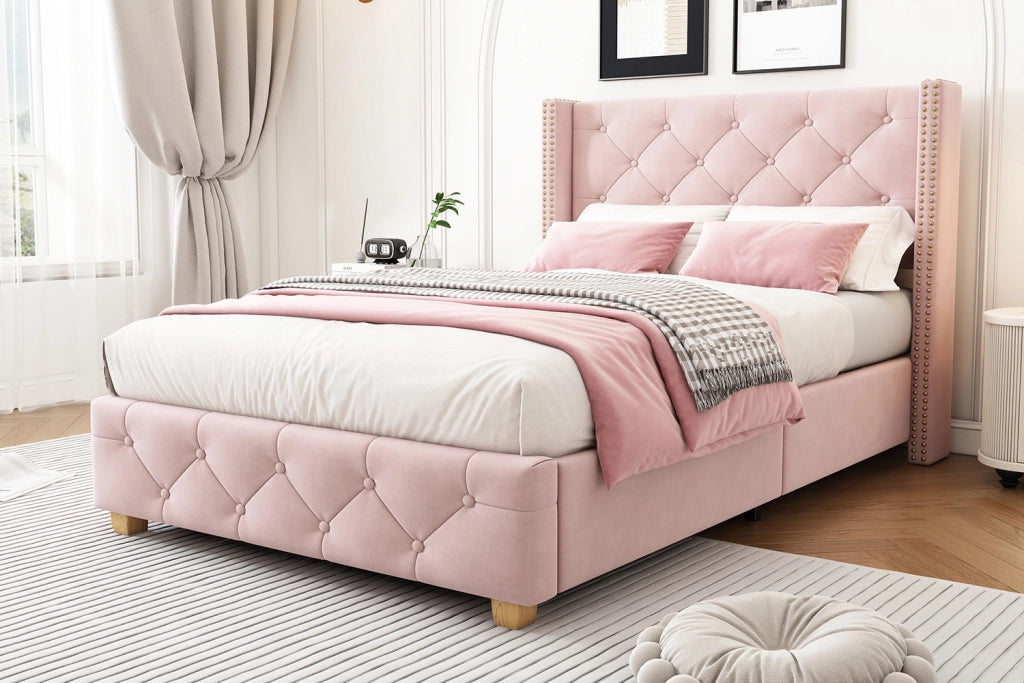 Letto imbottito 90x200 - Xylo - rosa velluto