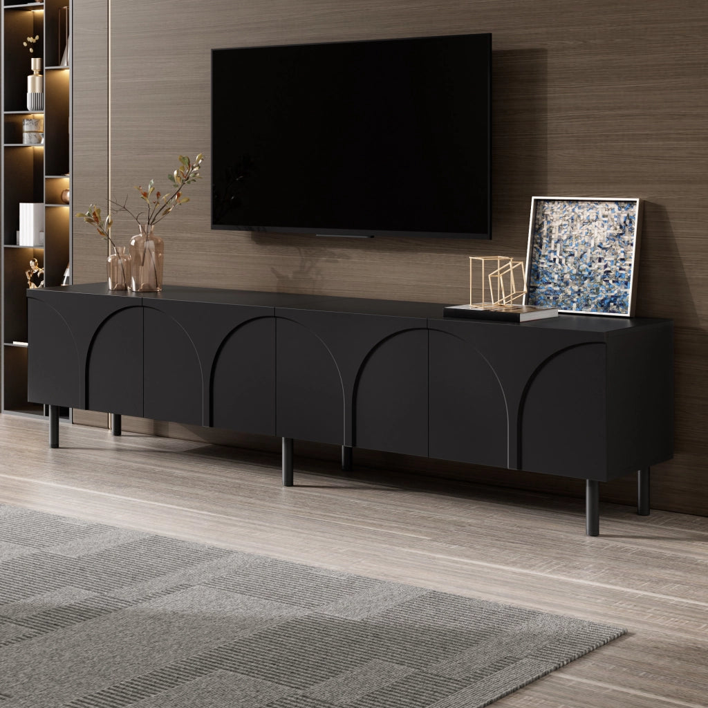 Cassettiera TV nera in MDF e truciolare lunghezza 180 cm