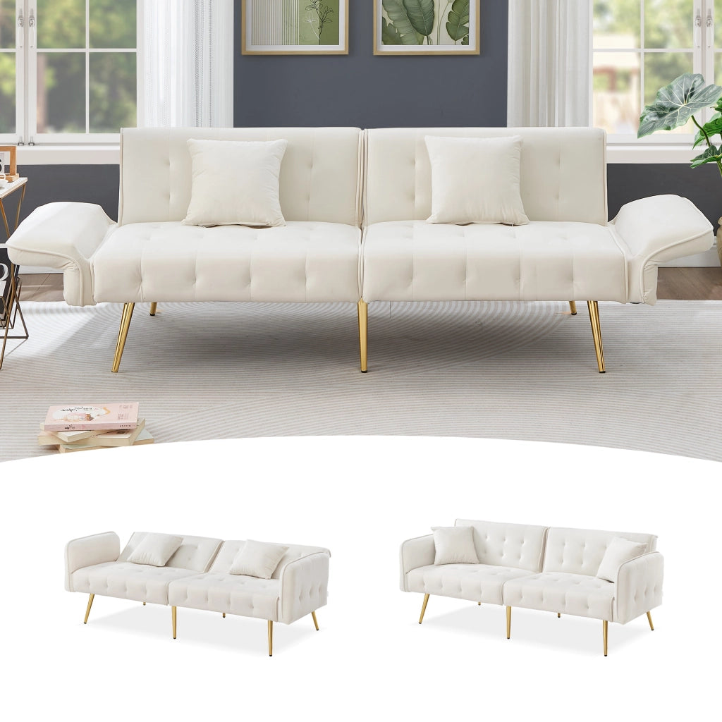 DIVANO LETTO 2 POSTI 215x81,5 cm in velluto Ancient White