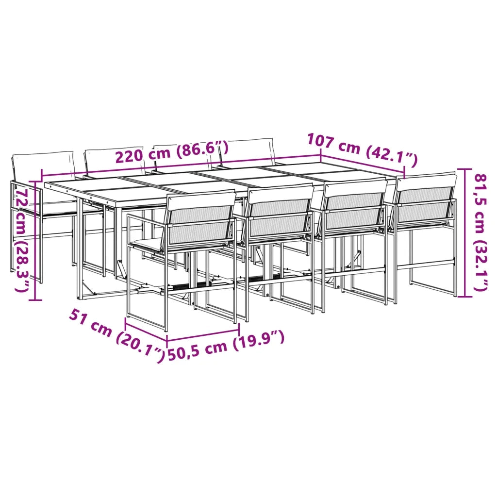 Set da Pranzo da Giardino 9 pz con Cuscini Bianco in Textilene 3295105