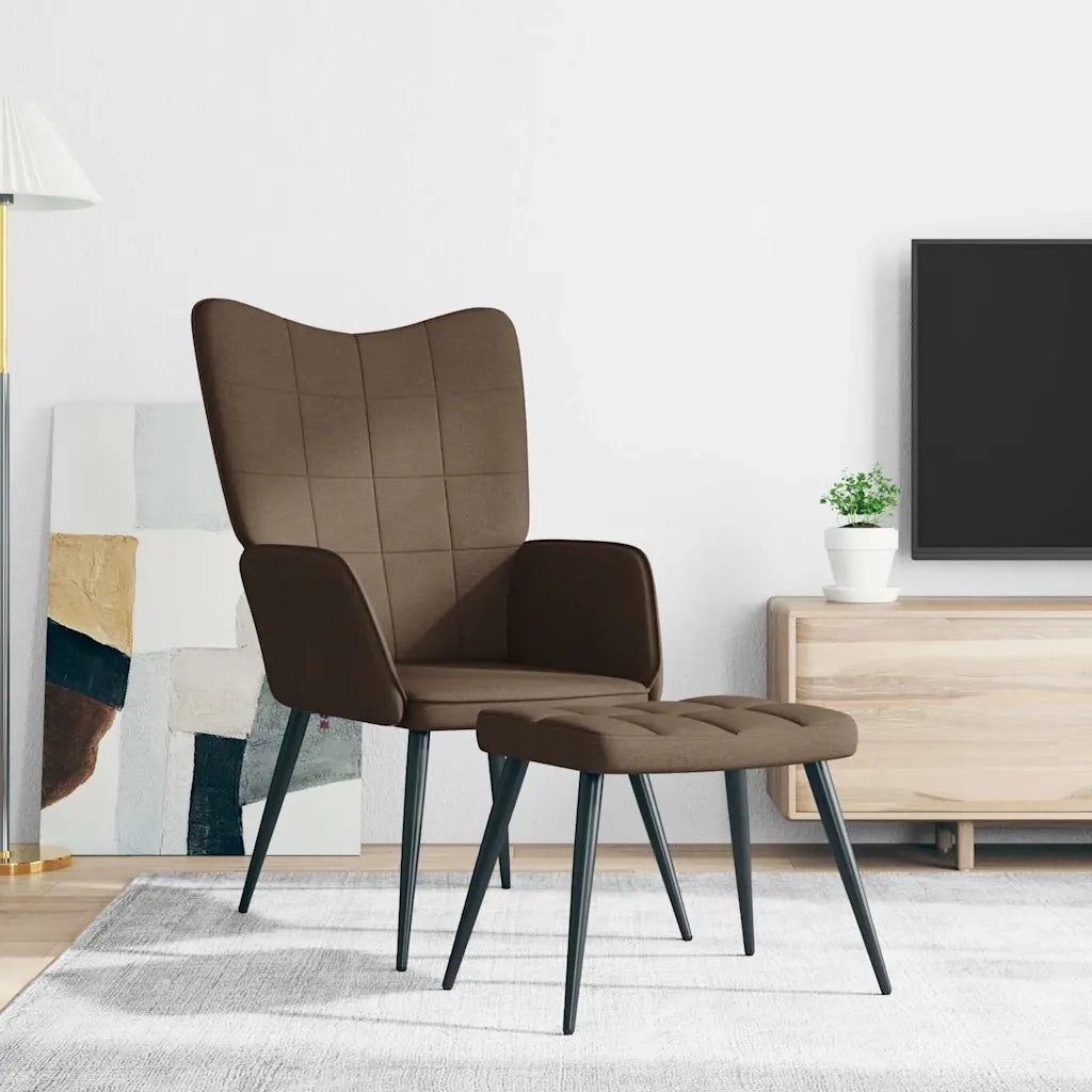 Sedia Relax con Sgabello Marrone in Tessuto 327955