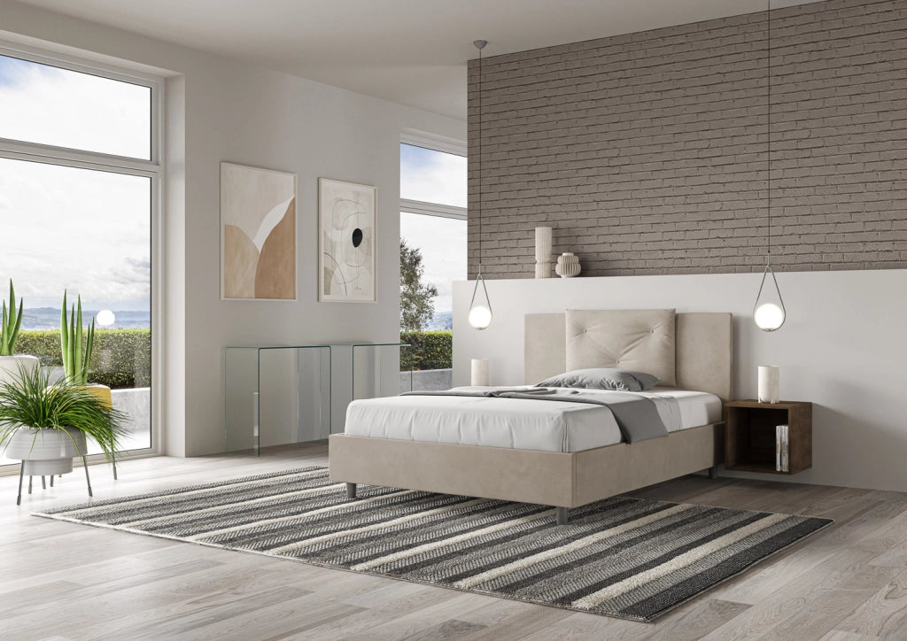BS COM Letto una piazza e mezza contenitore imbottito 130x210 microfibra sabbia