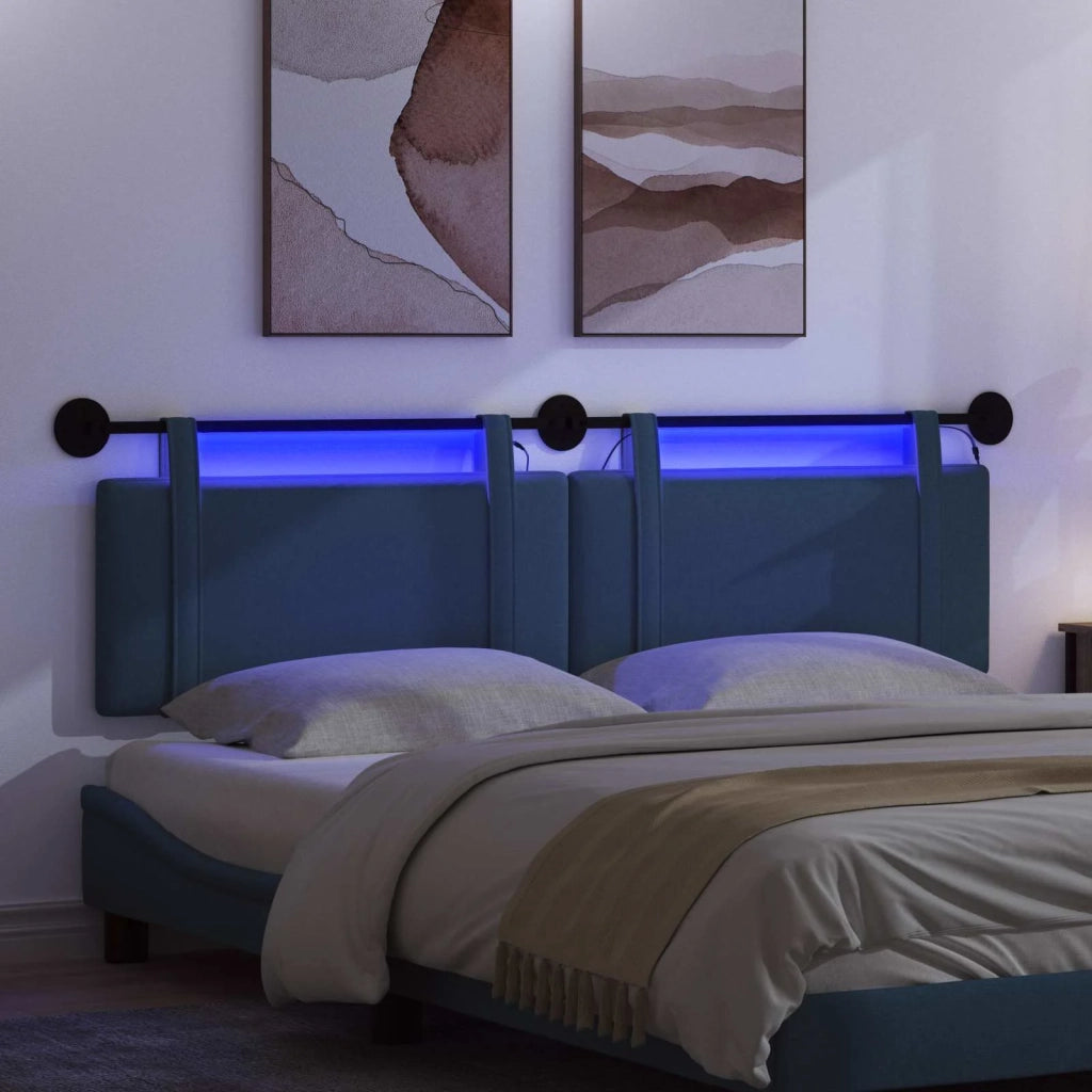 Testiera | Testata sospesa Con luce LED Blu Tessuto