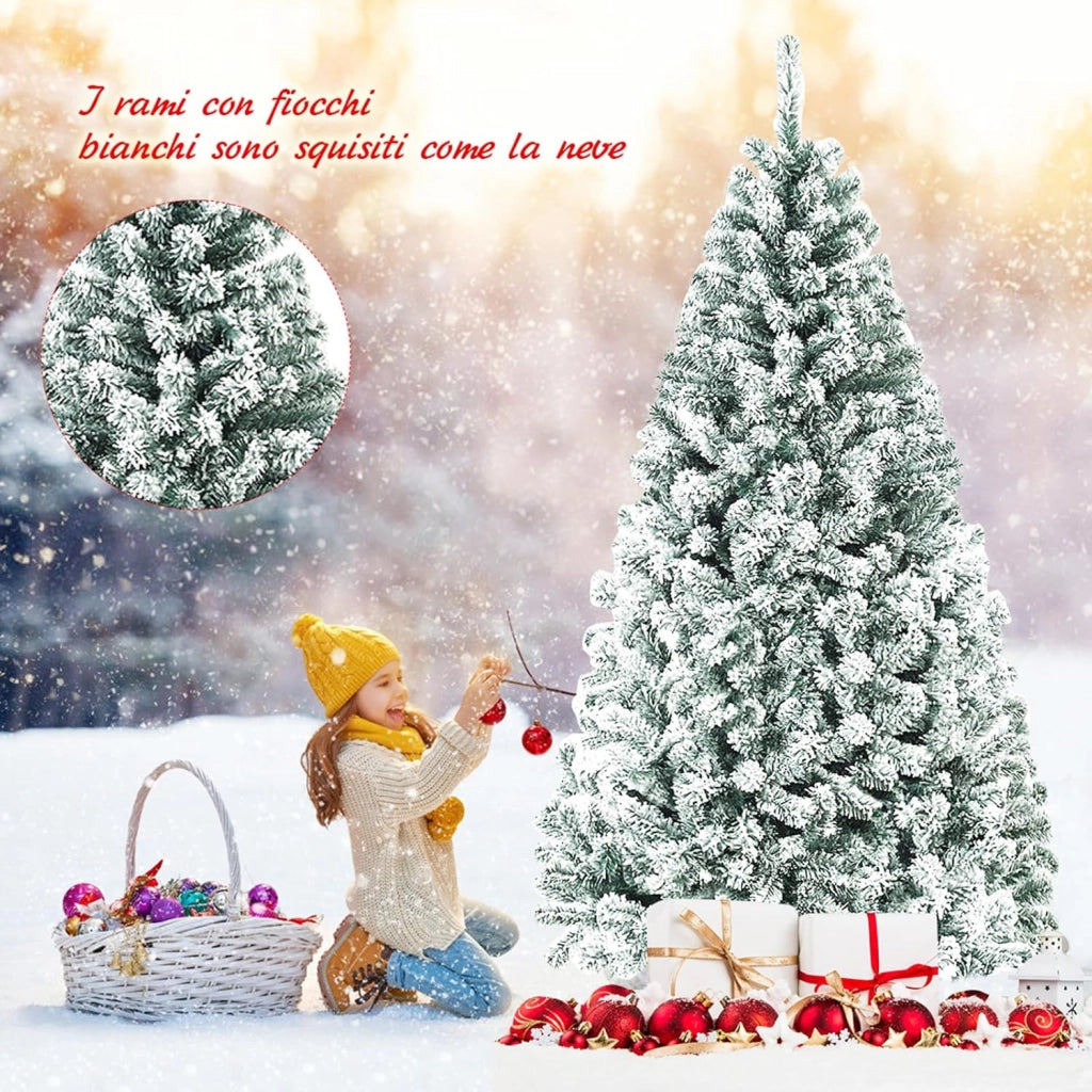 Albero di Natale Innevato 180 cm, Albero di Natale con 600 Rami Folti e Base di Metallo con Cuscinetti Antiscivolo, Ideale per Casa, Ufficio e Negozio (180cm)