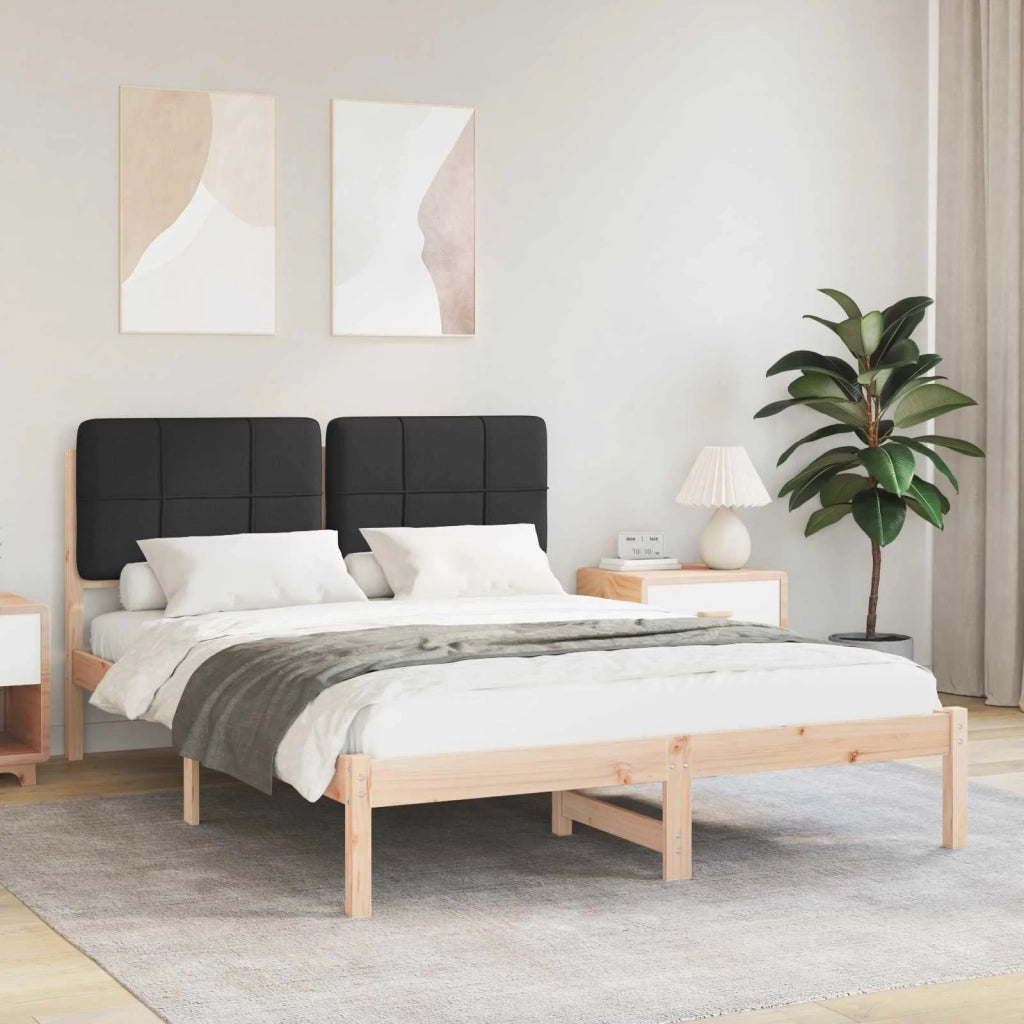 Letto matrimoniale | Letto per adulti | Letto con Testiera Rivestita Nero 160 x 200 cm Pino massello