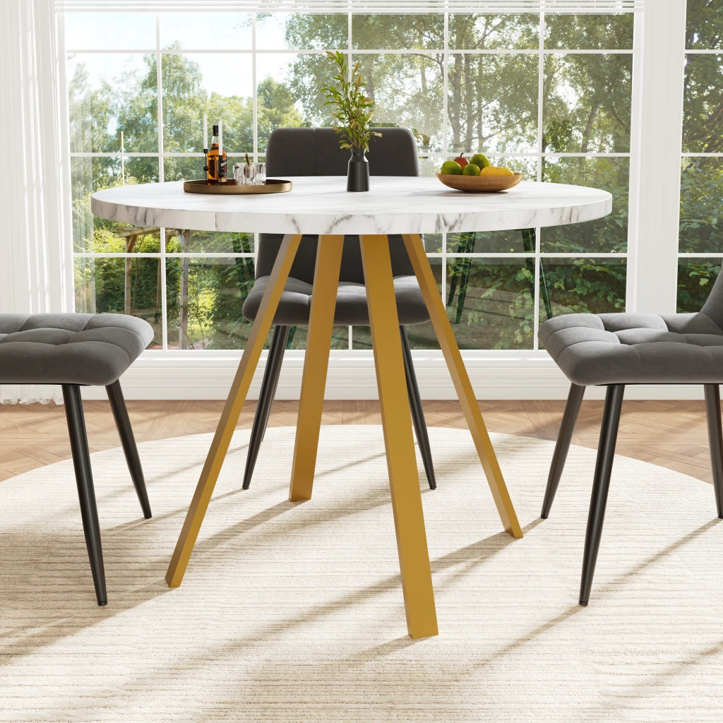 Tavolo da pranzo rotondo in MDF con gambe in ferro per cucina e sala da pranzo bianco moderno 80 × 80 × 75 cm