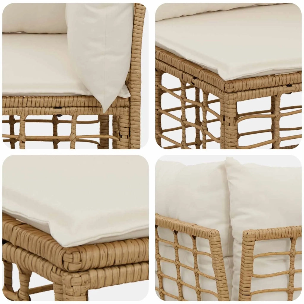 Set di divani da esterno Naturale e Bianco Crema Poliestere 3437602