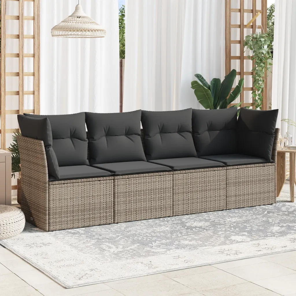 Set Divani da Giardino 4 pz | Set Salotto da Giardino con Cuscini in Polyrattan Grigio