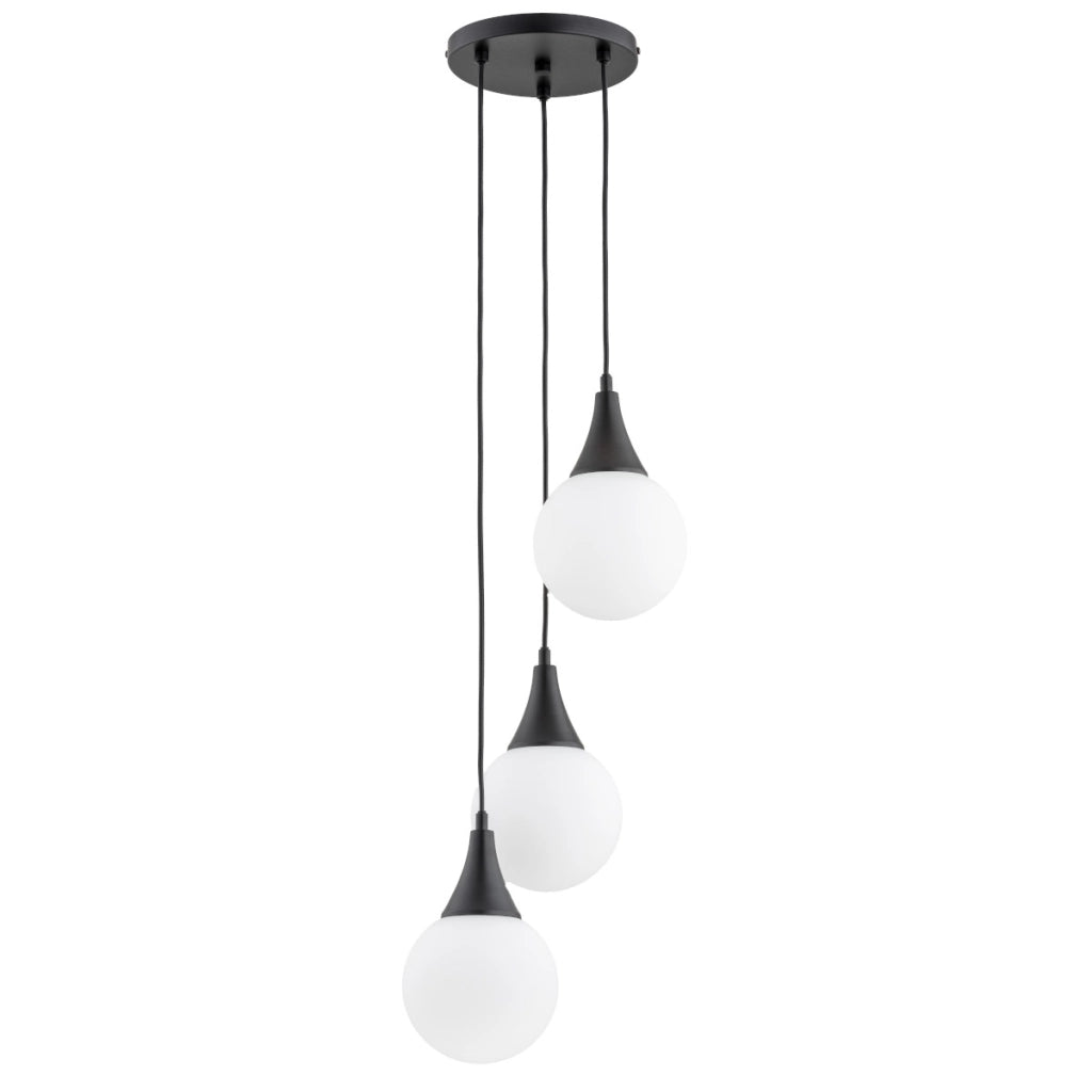 Lampada a sospensione nera 3 sfere bianche E14 Gemini