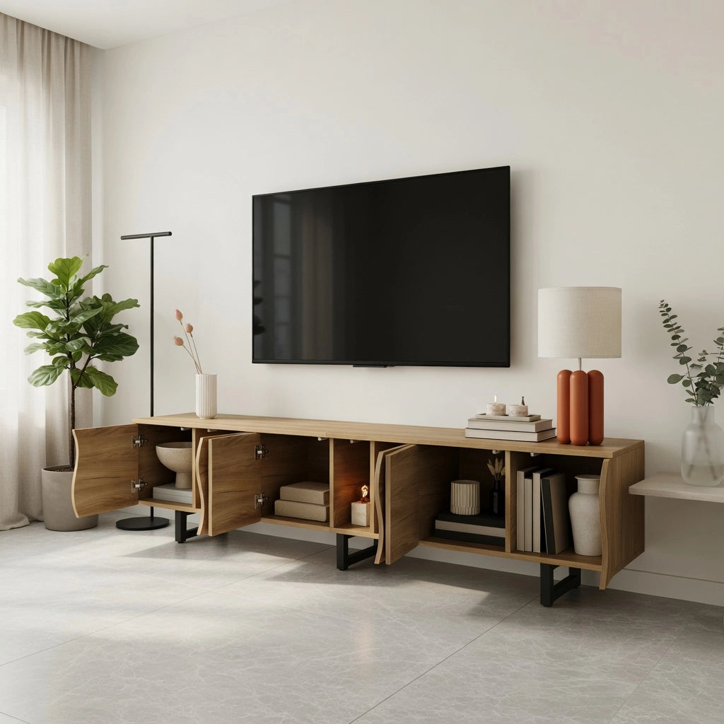 Cassettiera per TV naturale in MDF e truciolare lunghezza 191 cm