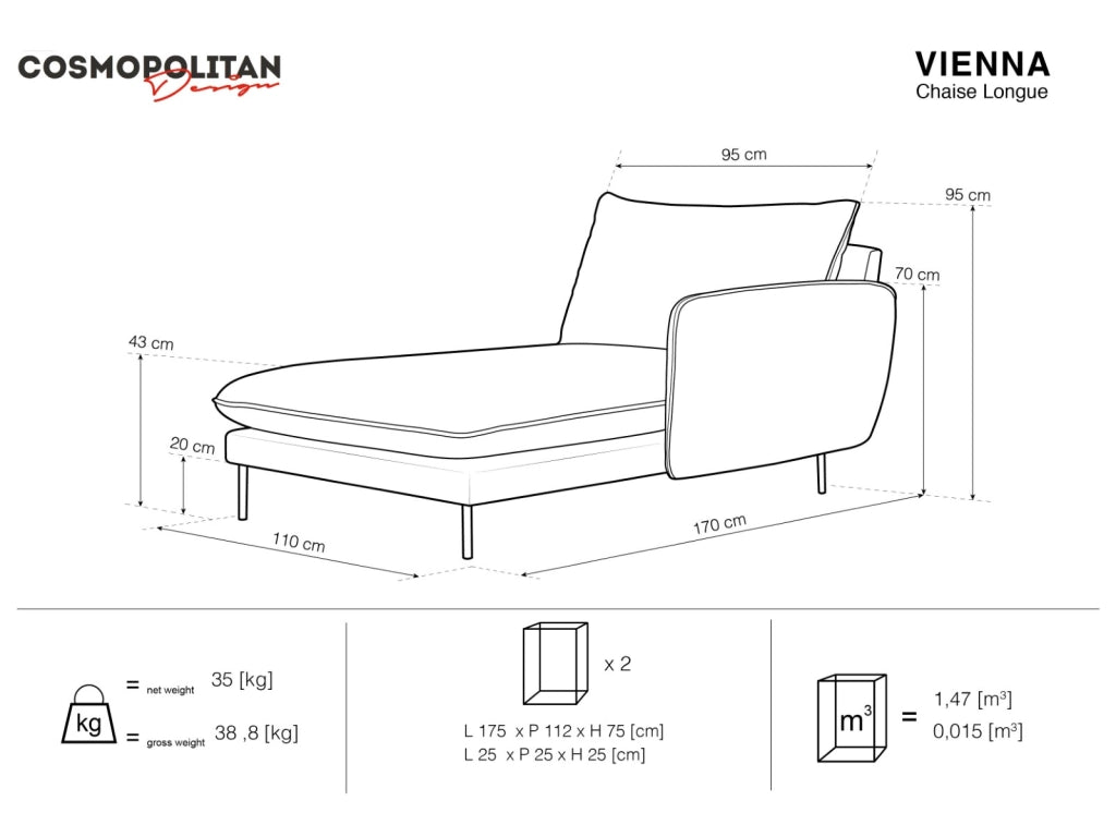 Cosmopolitan Design - Chaise longue destra "Vienna" in bouclé nero 