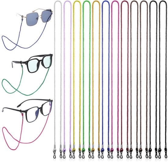 Cinturino Brillen Gevlochten - 12 Pezzi - Cinturino Colorato per Occhiali - Supporto Occhiali - Nylon - Progettato per la Sicurezza e Senza Fili - Cinturino per Occhiali
