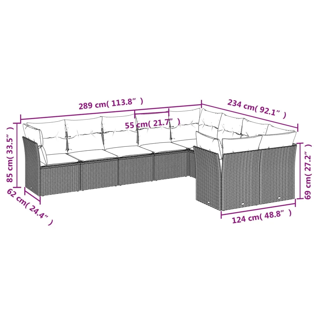 Set Divano da Giardino 9pz con Cuscini Grigio Chiaro Polyrattan 3218172