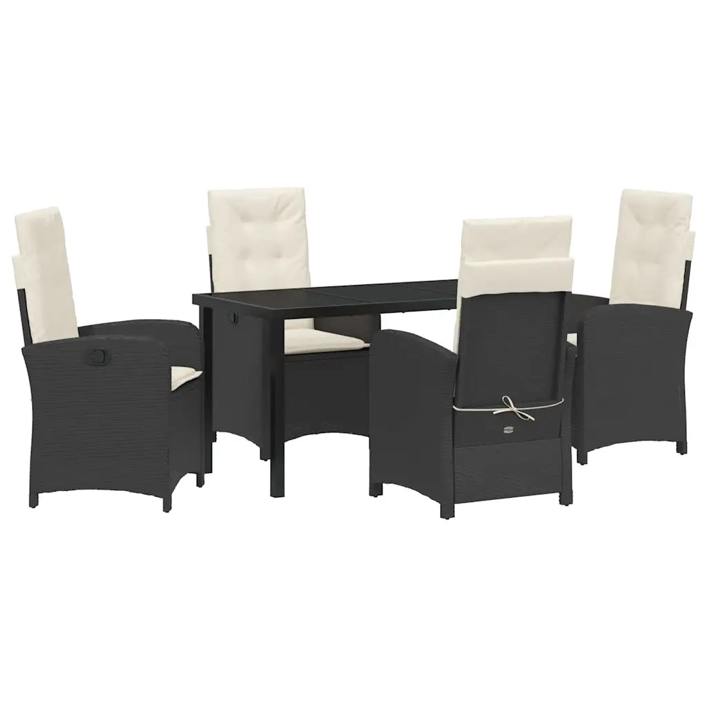 Set da Pranzo per Giardino con cuscino 5 pcs Nero polyrattan