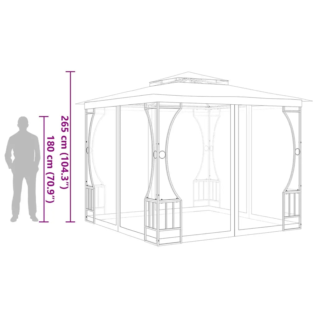 Gazebo con Rete 300x300x265 cm Crema 48595