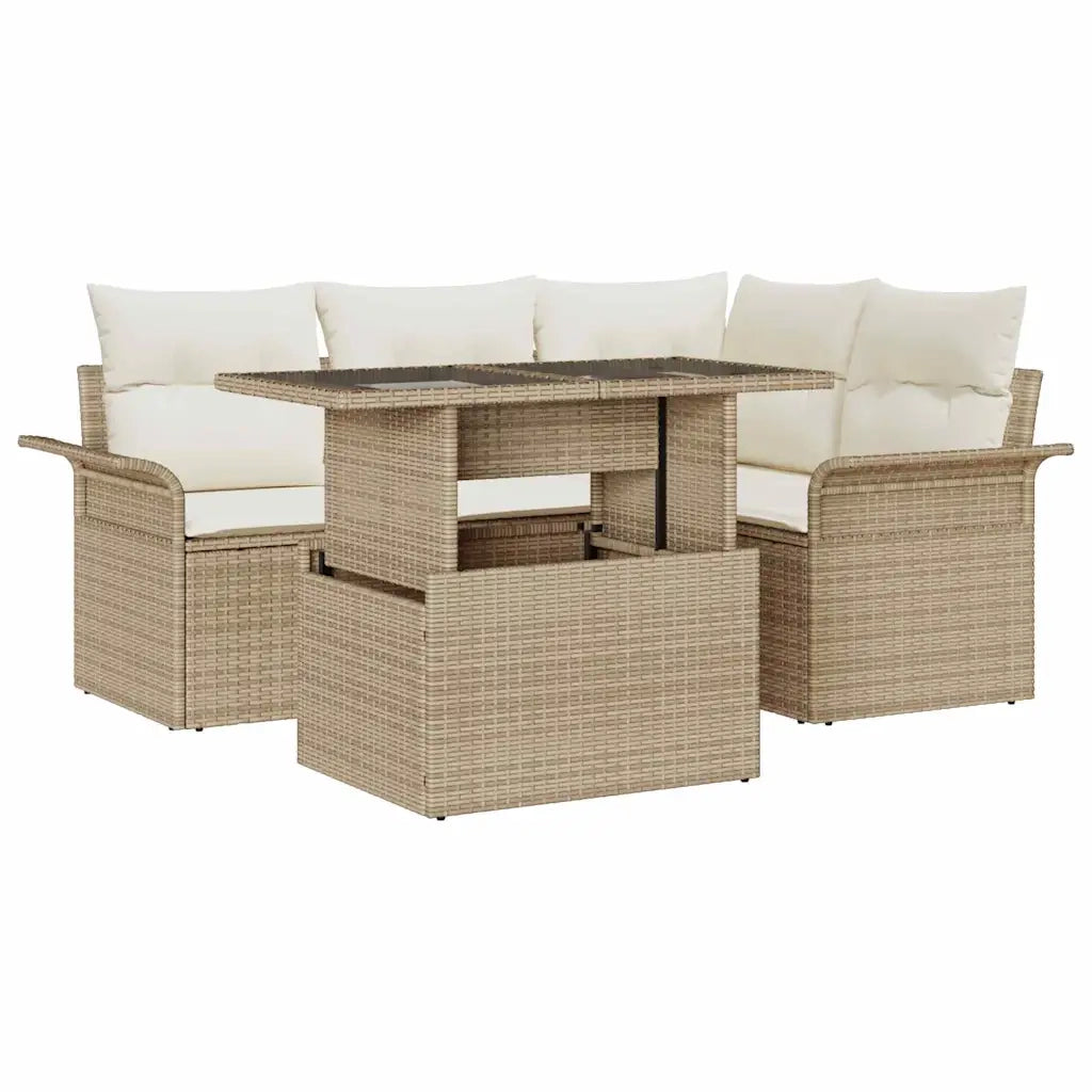 Set Divano da Giardino 5 pcs Beige Rattan in Polipropilene
