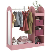 Armadio Bambini con Appendiabiti, Ripiani e Specchio ¨C Minimal ¨C Legno, Rosa
