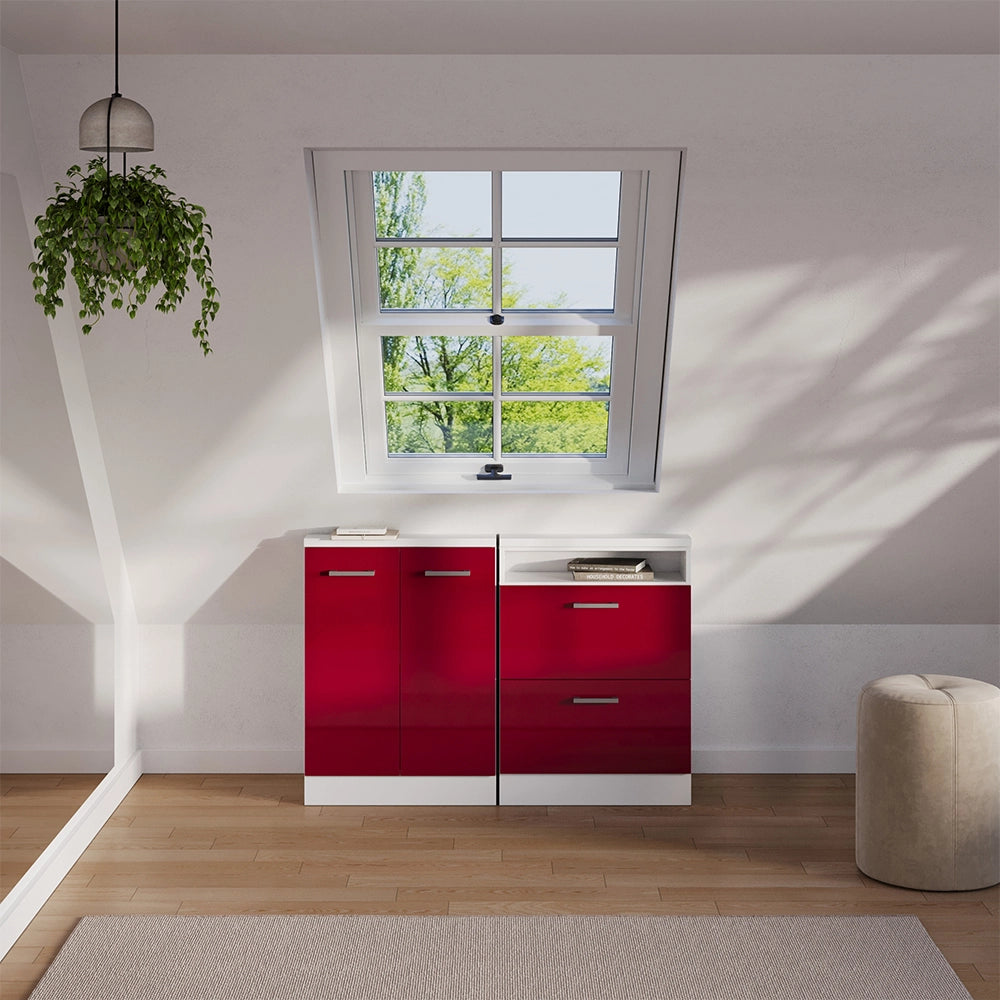Set di mobili sottotetto Rion Rosso lucido/Bianco Set di 2 Vicco