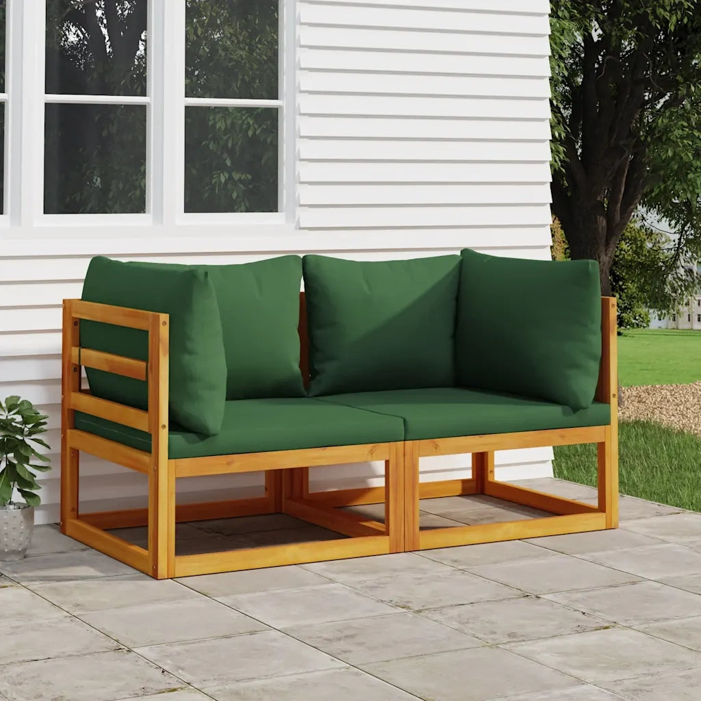 Divani Angolari Modulari 2pz con Cuscini Verdi Massello Acacia 360016