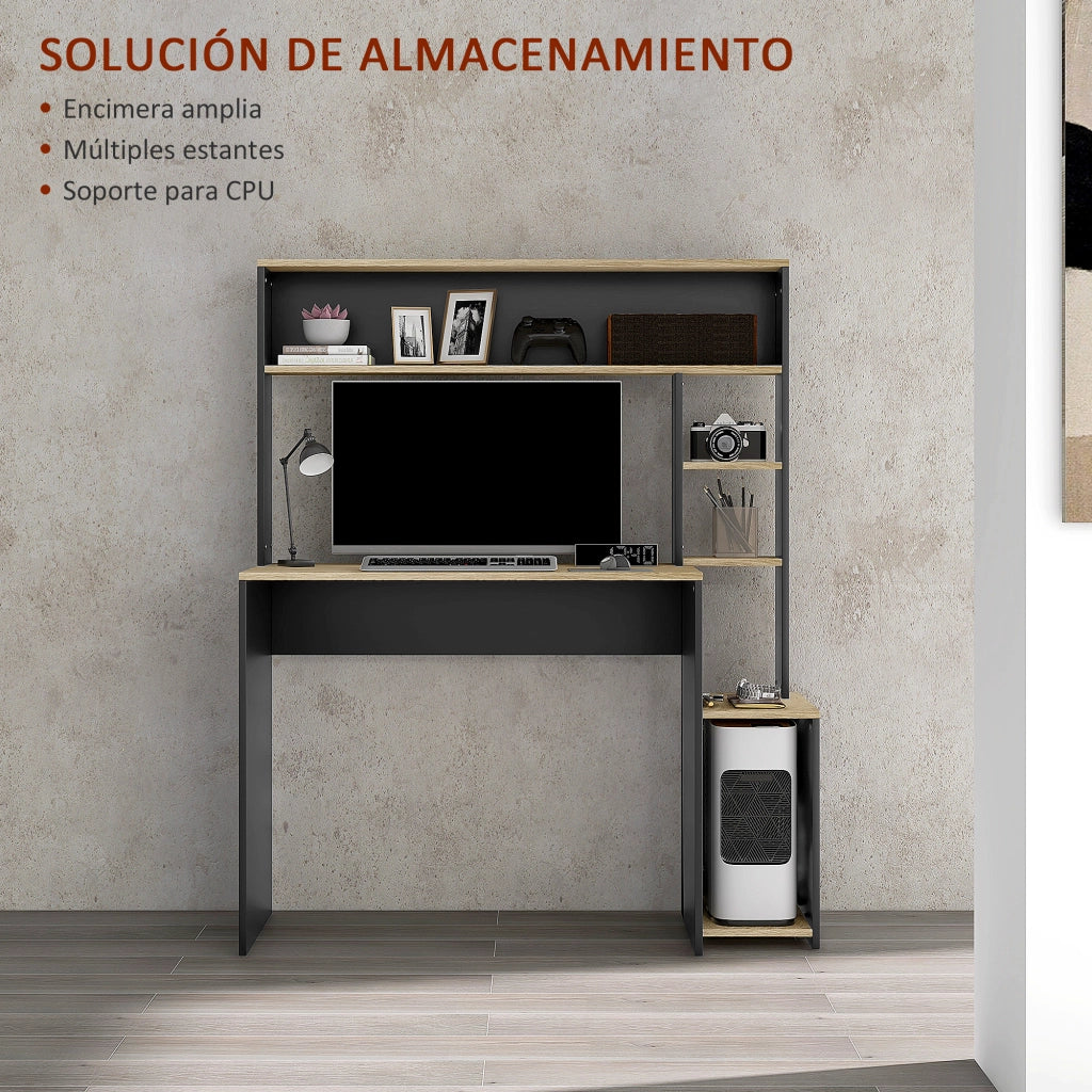 Scrivania con scaffali per computer ¨C Minimal ¨C Grigio e naturale 114x45x138 cm