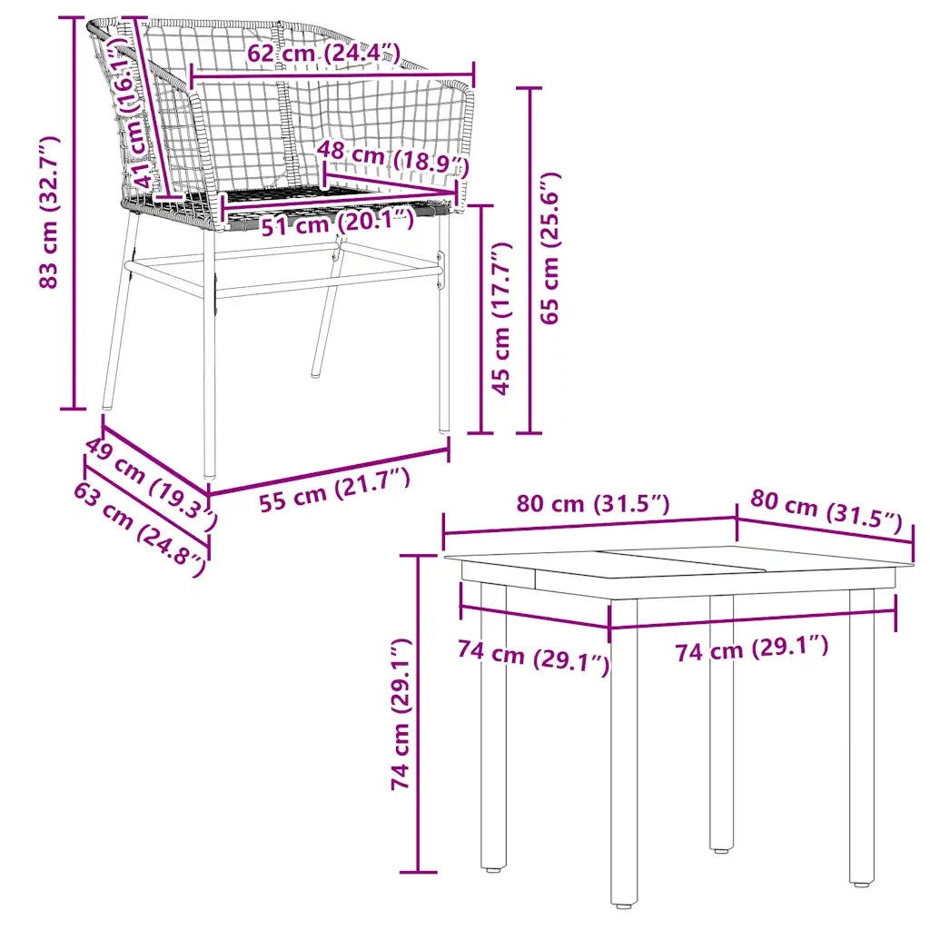 Set da Pranzo da Giardino 5pz Polyrattan Vetro 3334591