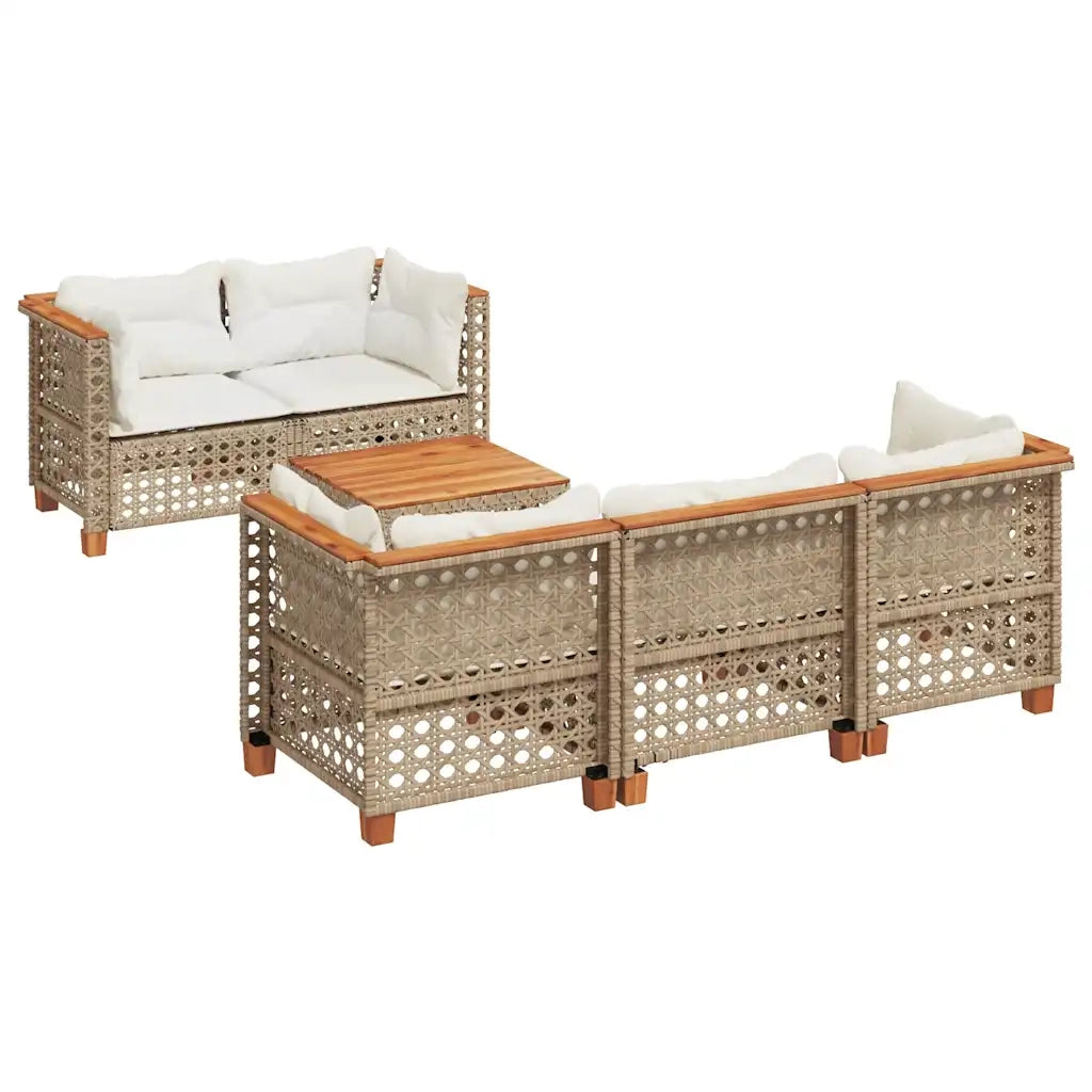 Set Divano da Giardino 6 pz con Cuscini Beige in Polyrattan