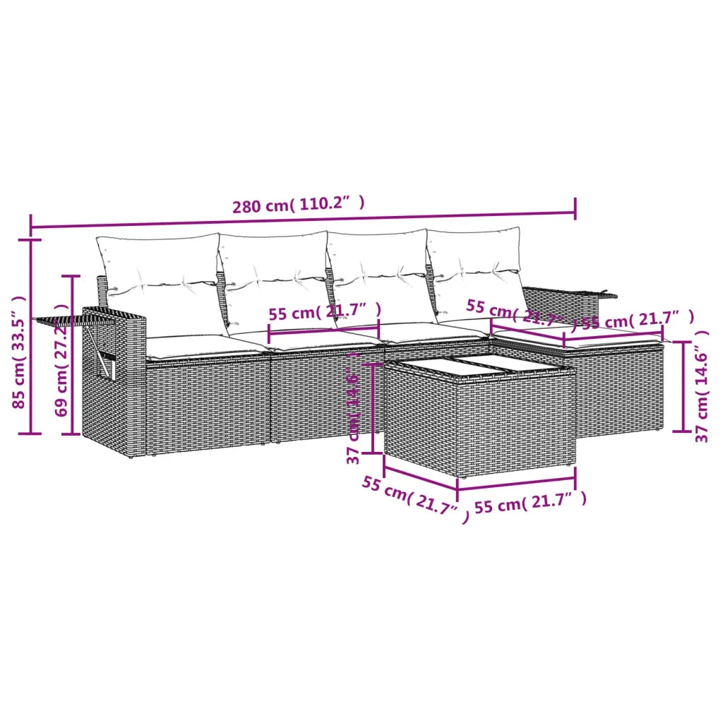Set Divano da Giardino 6 pz con Cuscini Grigio in Polyrattan 3220099