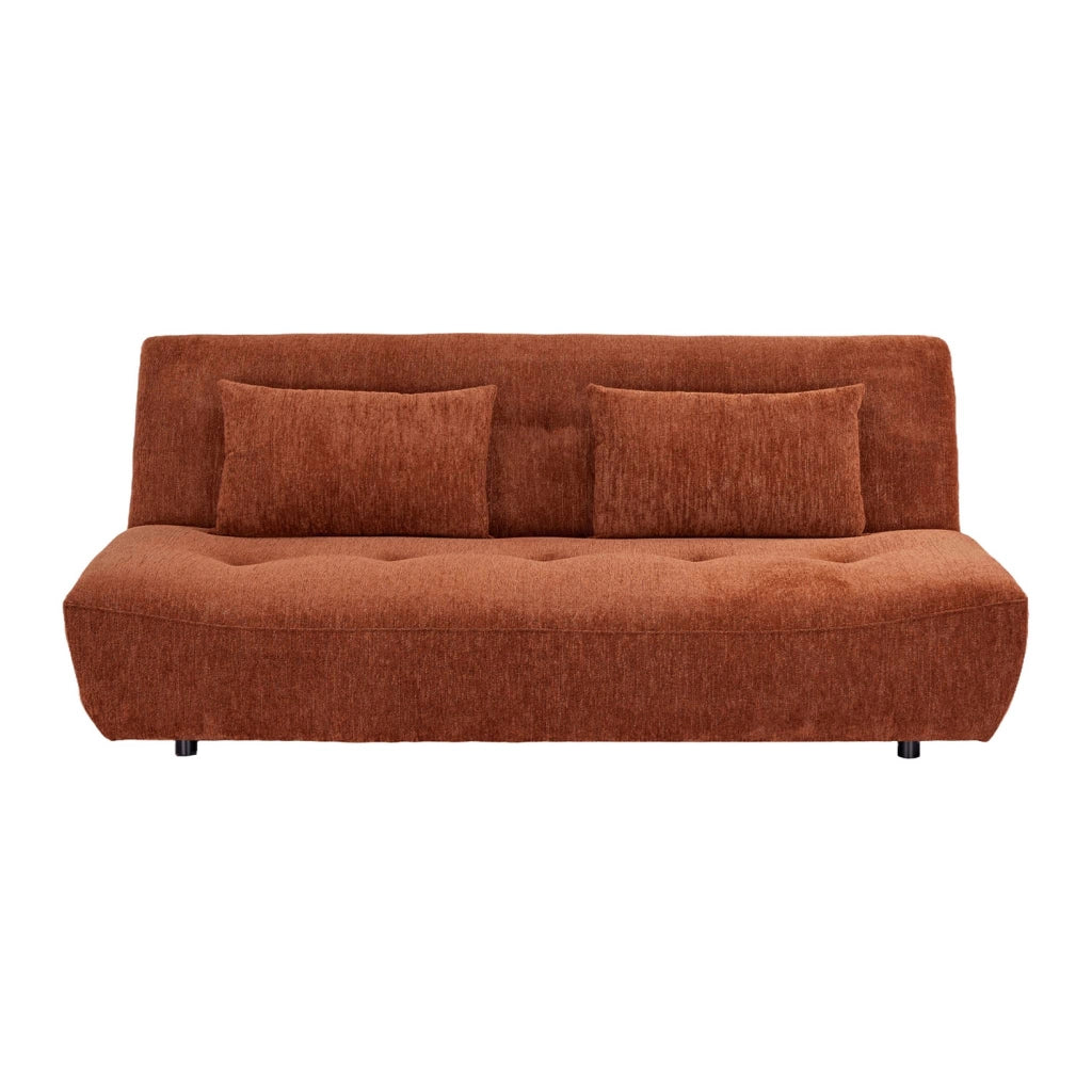 Divano letto convertibile in tessuto ciniglia, 3 posti, terracotta