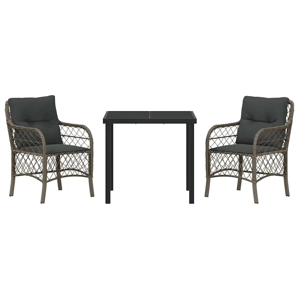 Set da Pranzo per Giardino con cuscino 3 pcs Grigio polyrattan