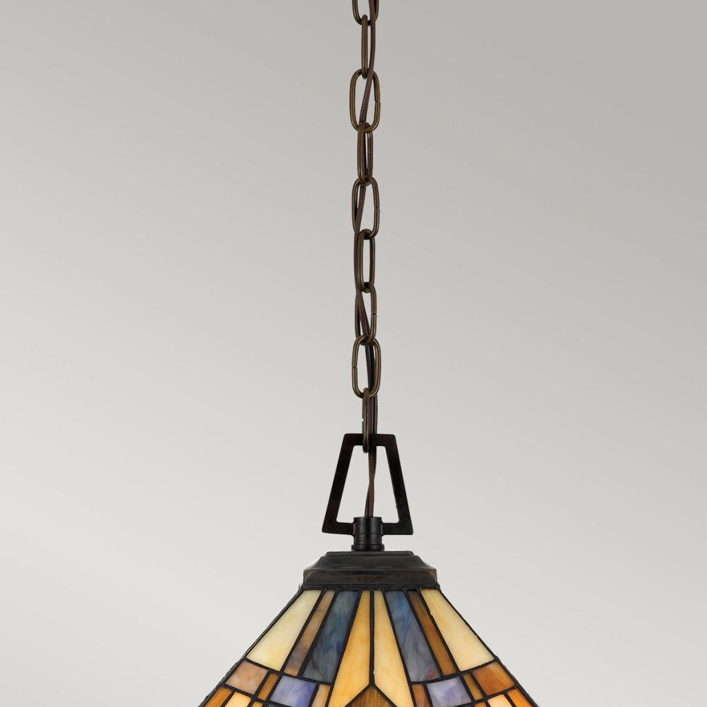 Lampada a sospensione vetrata Inglenook bronzo 3xE27 Quoizel