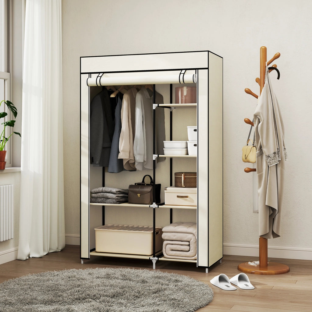 Armadio Guardaroba in Tessuto ¨C Xylo ¨C Crema, con Ripiani e Appendiabiti, 103x43x162,5cm