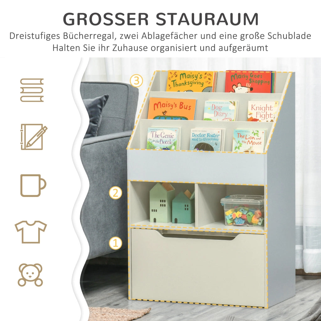 Libreria per bambini con cassetto e scomparti ¨C zephmum ¨C Grigio 60x30x90 cm