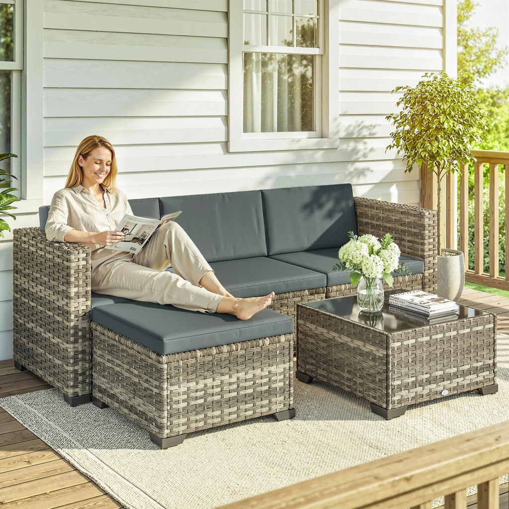 Set Giardino 5 Pezzi in Polyrattan con Cuscini ¨C Minimal ¨C Grigio