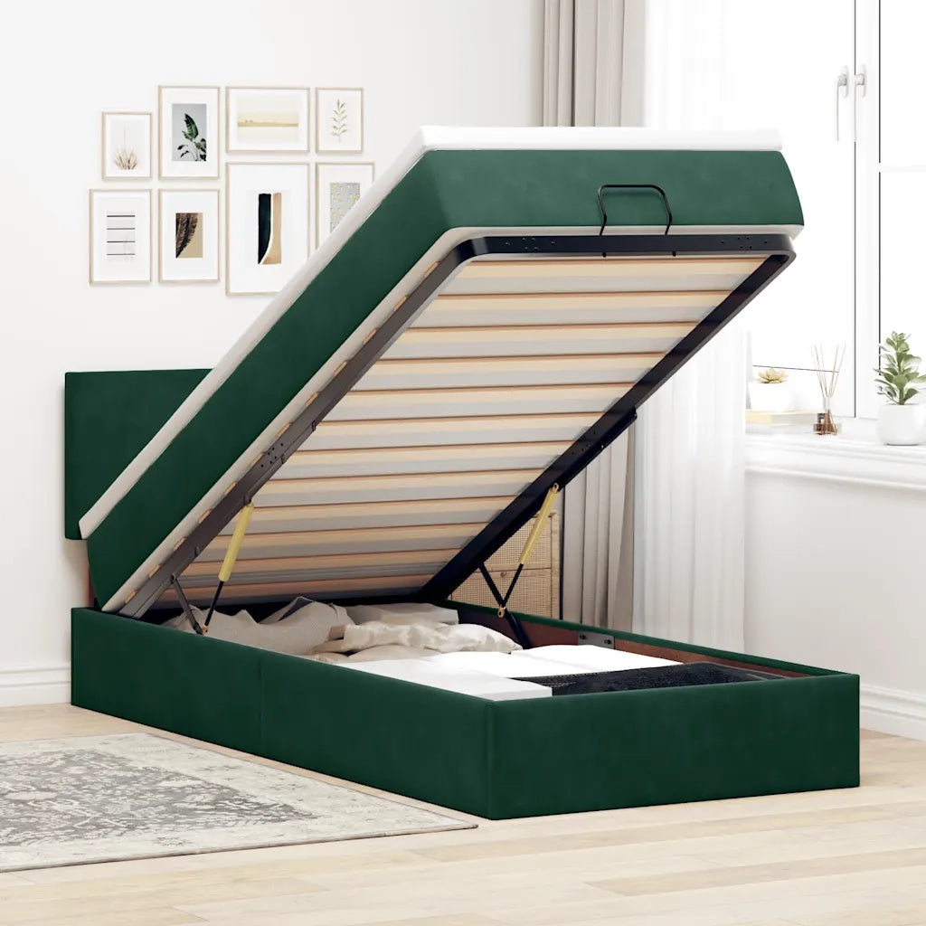 Pouf Letto con Materasso e LED Verde Scuro 80x200cm in Velluto 3312515