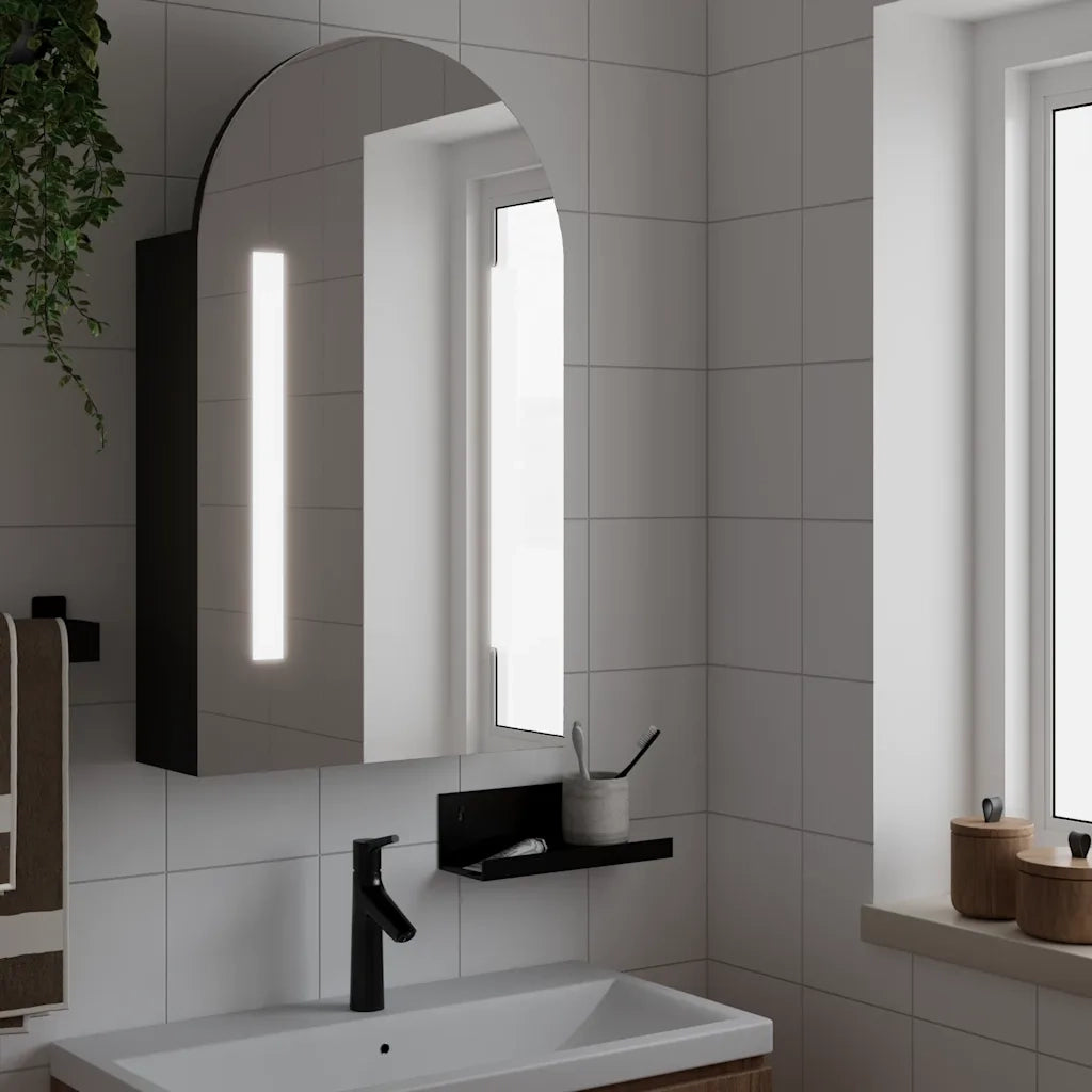Armadietto Bagno | Armadio da bagno con Specchio e LED ad Arco Nero 42x13x70 cm