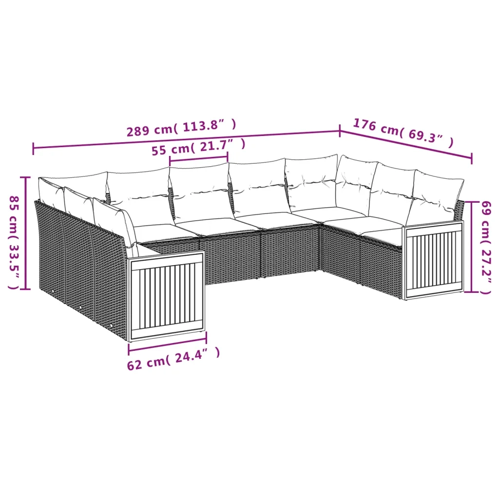 Set Divano da Giardino 9 pz con Cuscini Beige in Polyrattan 3260358
