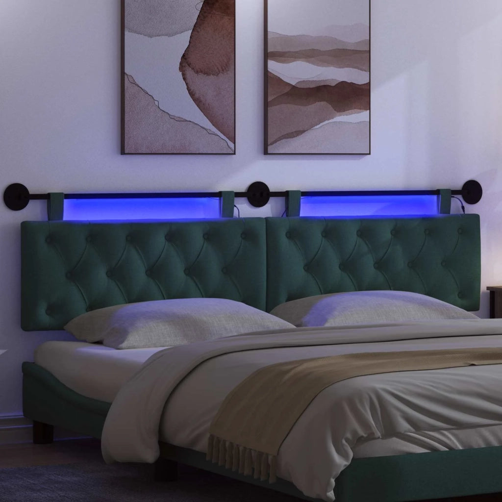 Testiera sospesa Con luce LED Verde Scuro Tessuto 3424714