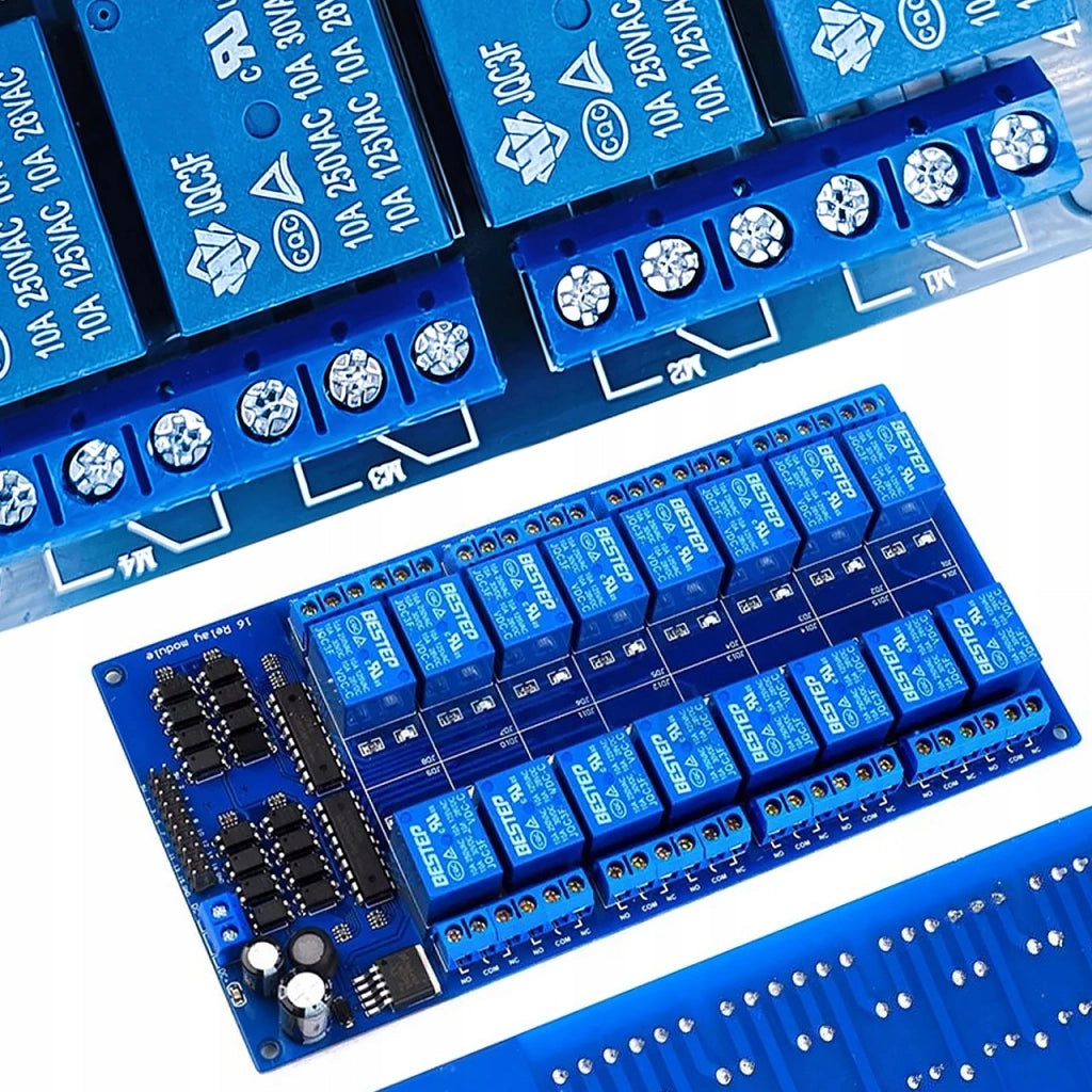 Modulo Relè 16 Canali 5V per Arduino – Isolamento Ottico, SPDT | Dimensioni 220x57x19 mm | Automazione e Robotica