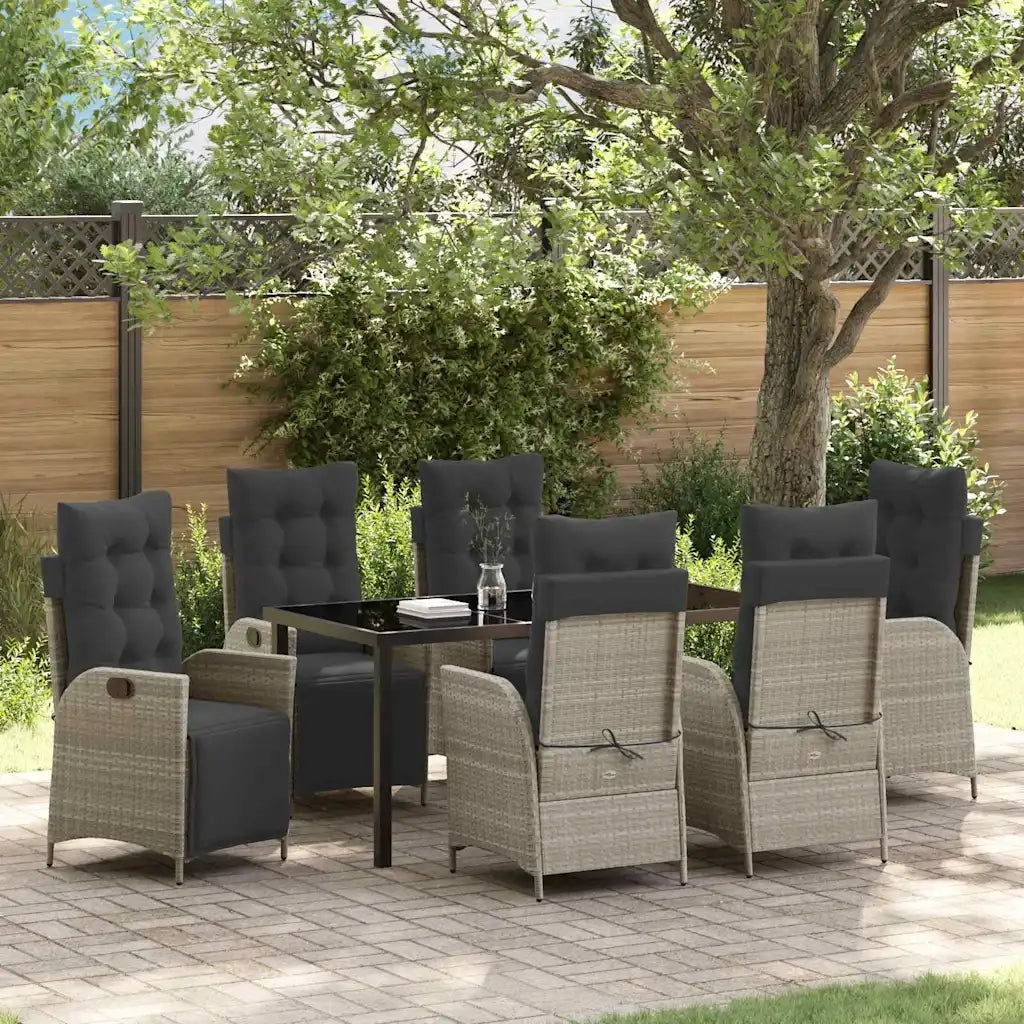 Set da Pranzo per Giardino 7 pcs Grigio chiaro polyrattan