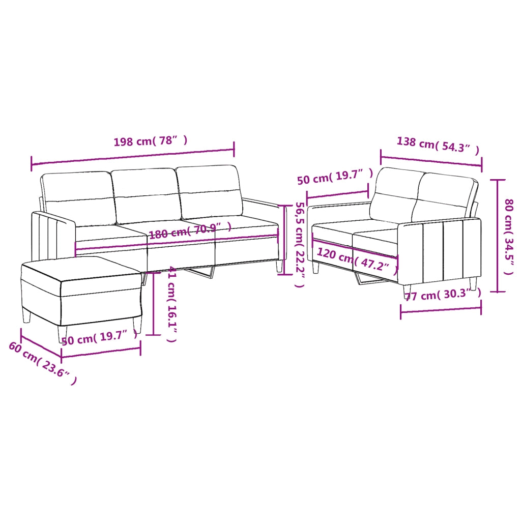 Set di Divani 3 pz con Cuscini Crema in Tessuto 3201610