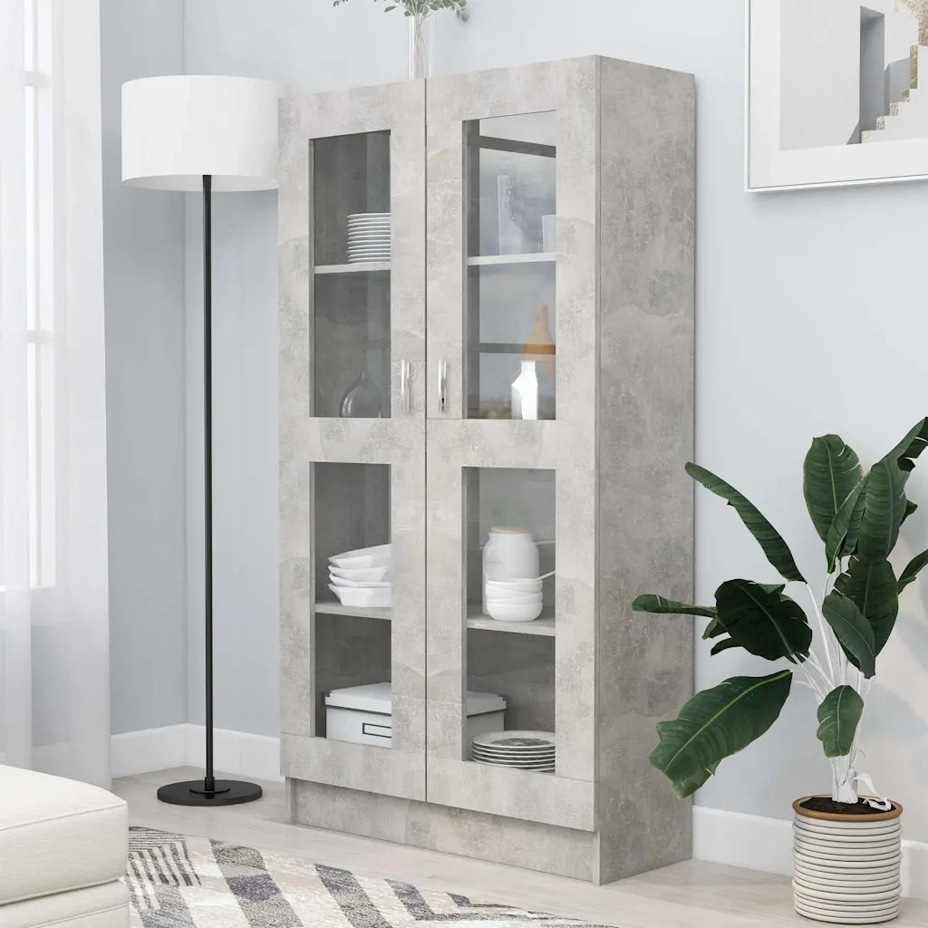 Armadietto Vetrina Grigio Cemento 82,5x30,5x150 cm Multistrato 802763